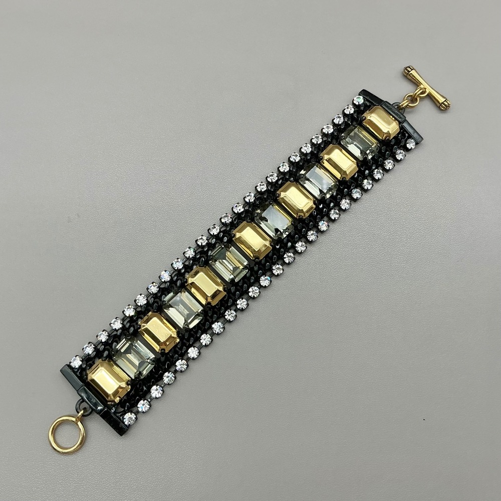 Juicy Couture Bracelet Womens Gold Black Rhinestone Crystal Statement Toggle
